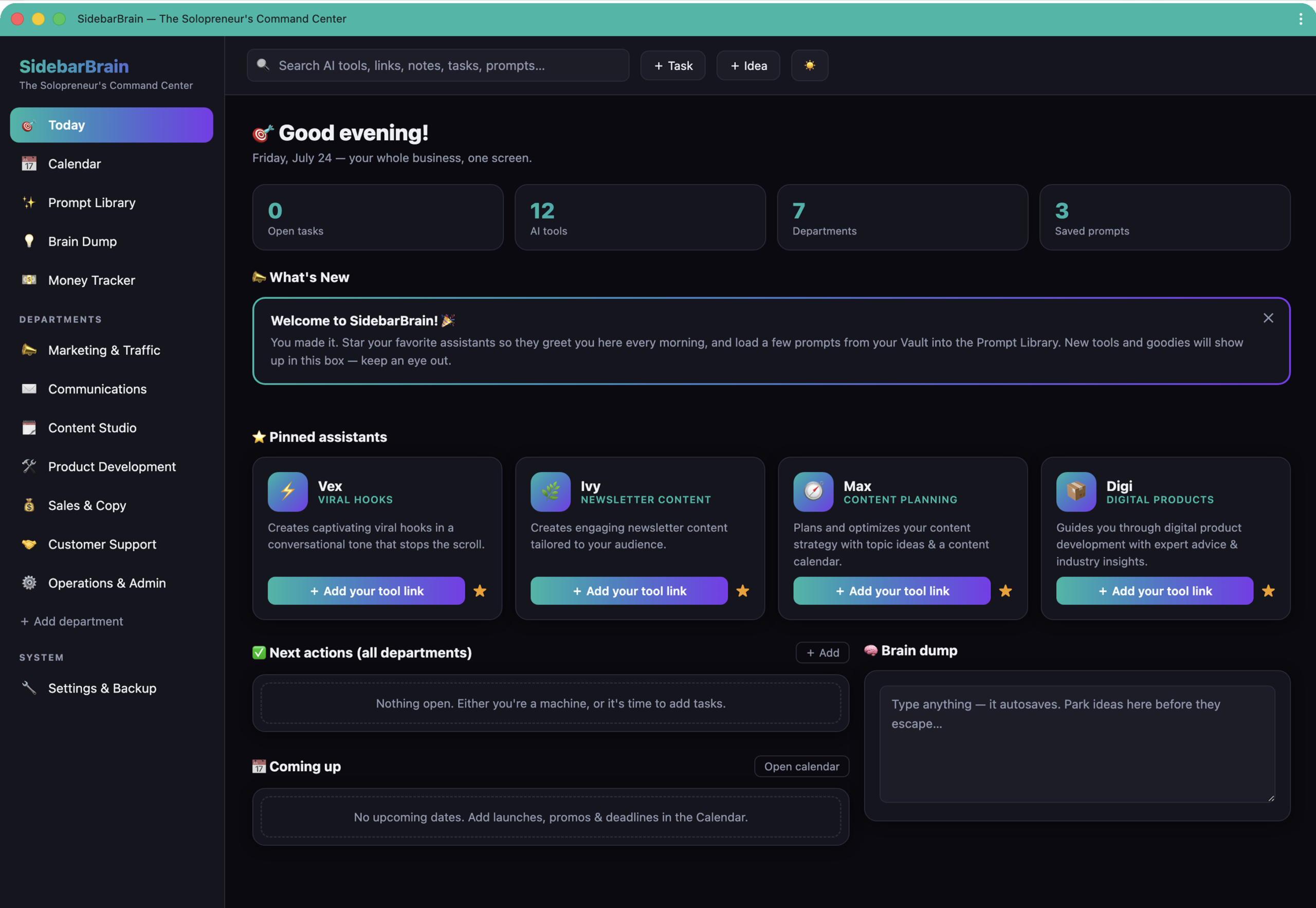 SidebarBrain dashboard screenshot